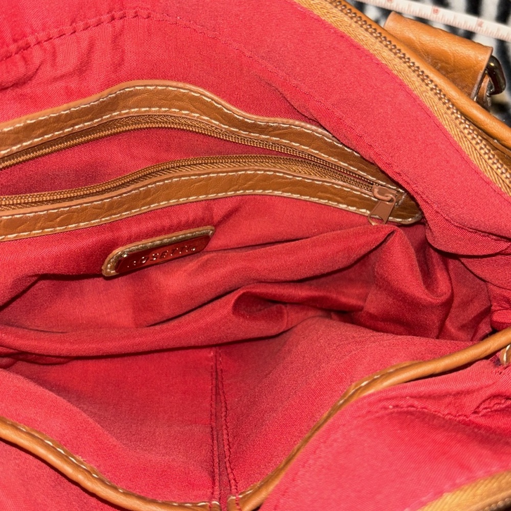 Rosetti Red Orange purse two handles brown accent 2 main inside pockets - Picture 15 of 15